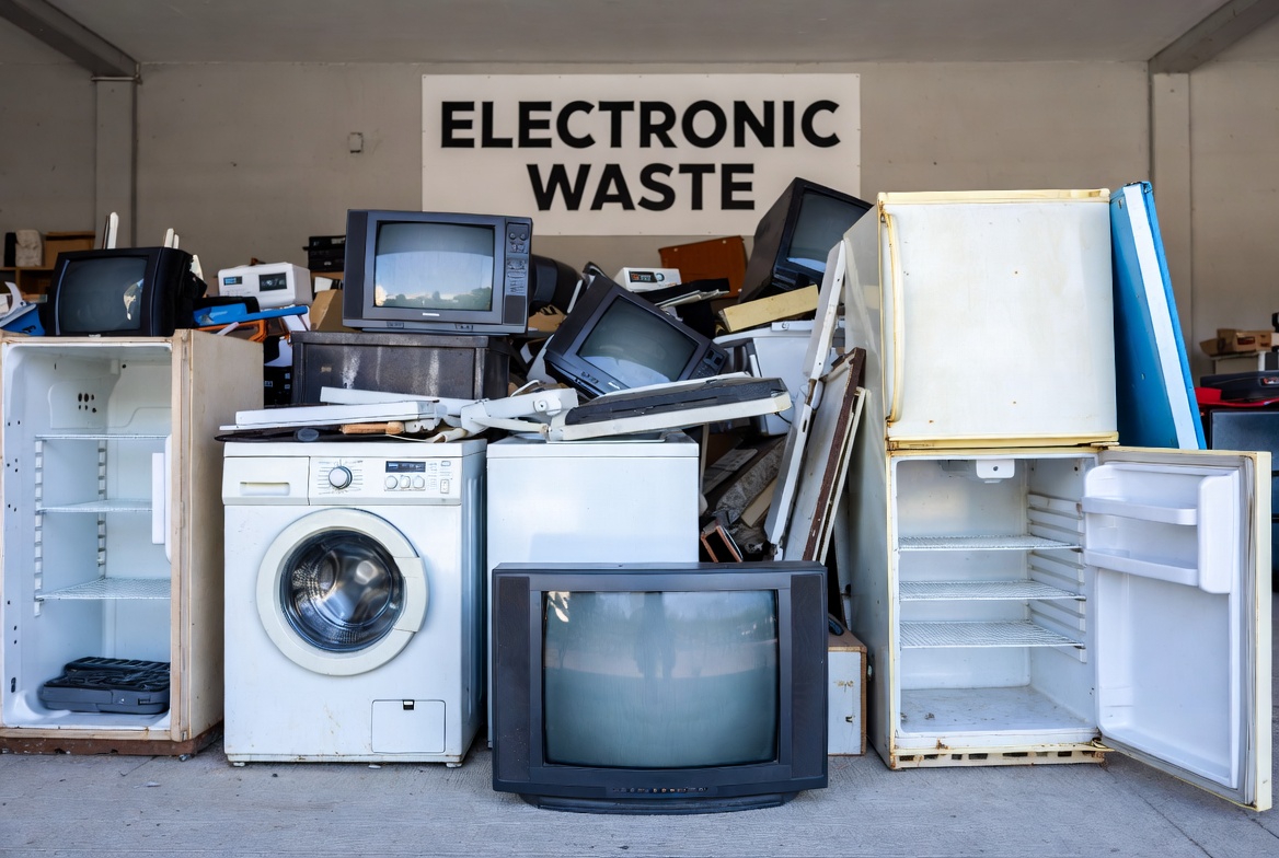 Stockpile of electronic waste appliances